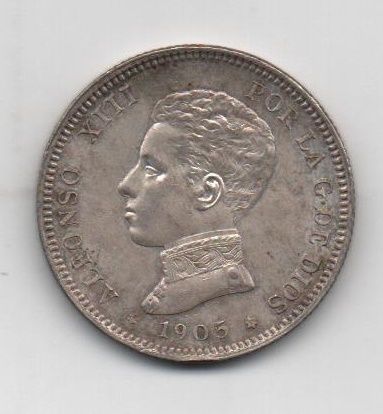 ALFONSO XIII DEL AÑO 1905 *05 DE 2 PESETAS